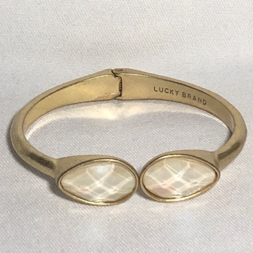 Lucky Brand Semi Precious Gemstone Hinged Bangle Gold Tone